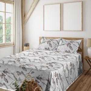 Ambesonne Butterflies Sheet Set, Watercolor Design Branches Spring Life on Neutral Colored Backdrop, Fitted and Flat Sheet with Pillowcases Bedding Accent 4 Piece Set, Queen, Pale Grey Sepia Blush(Pale Grey Sepia Blush)