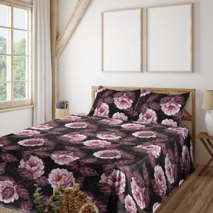 Ambesonne Butterflies Sheet Set, Watercolor Design Branches Spring Life on Neutral Colored Backdrop, Fitted and Flat Sheet with Pillowcases Bedding Accent 4 Piece Set, Queen, Pale Grey Sepia Blush(Dark Purple Blush and Plum)