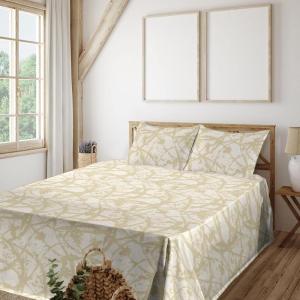 Ambesonne Butterflies Sheet Set, Watercolor Design Branches Spring Life on Neutral Colored Backdrop, Fitted and Flat Sheet with Pillowcases Bedding Accent 4 Piece Set, Queen, Pale Grey Sepia Blush(Avocado Green Eggshell)