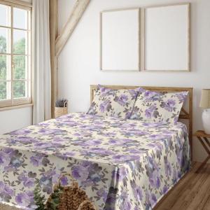 Ambesonne Butterflies Sheet Set, Watercolor Design Branches Spring Life on Neutral Colored Backdrop, Fitted and Flat Sheet with Pillowcases Bedding Accent 4 Piece Set, Queen, Pale Grey Sepia Blush(Lavender Champagne)