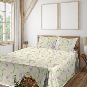 Ambesonne Butterflies Sheet Set, Watercolor Design Branches Spring Life on Neutral Colored Backdrop, Fitted and Flat Sheet with Pillowcases Bedding Accent 4 Piece Set, Queen, Pale Grey Sepia Blush(Avocado Green Pale Lilac)