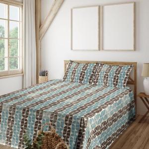 Ambesonne Butterflies Sheet Set, Watercolor Design Branches Spring Life on Neutral Colored Backdrop, Fitted and Flat Sheet with Pillowcases Bedding Accent 4 Piece Set, Queen, Pale Grey Sepia Blush(Cadet Blue Champagne)