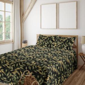 Ambesonne Butterflies Sheet Set, Watercolor Design Branches Spring Life on Neutral Colored Backdrop, Fitted and Flat Sheet with Pillowcases Bedding Accent 4 Piece Set, Queen, Pale Grey Sepia Blush(Pistachio Green Mustard)