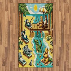 Ambesonne Classic Area Rug, Hedonistic Pampered Room in Muted Tones Neutral Colors Rich Ornament, Flat Woven Accent Rug for Living Room Bedroom Dining Room, 4′ X 5′ 7″, Coconut and Off White(Yellow Aqua Green)