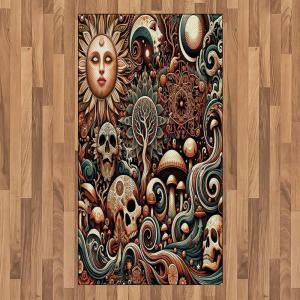 Ambesonne Classic Area Rug, Hedonistic Pampered Room in Muted Tones Neutral Colors Rich Ornament, Flat Woven Accent Rug for Living Room Bedroom Dining Room, 4′ X 5′ 7″, Coconut and Off White(Cream Paprika Cadet Blue)
