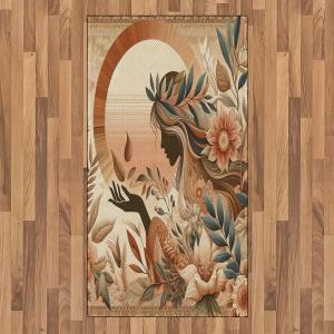 Ambesonne Classic Area Rug, Hedonistic Pampered Room in Muted Tones Neutral Colors Rich Ornament, Flat Woven Accent Rug for Living Room Bedroom Dining Room, 4′ X 5′ 7″, Coconut and Off White(Slate Blue and Pale Rust)