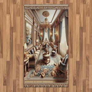 Ambesonne Classic Area Rug, Hedonistic Pampered Room in Muted Tones Neutral Colors Rich Ornament, Flat Woven Accent Rug for Living Room Bedroom Dining Room, 4′ X 5′ 7″, Coconut and Off White(Ginger and Blue)