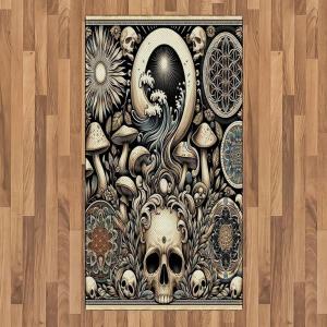 Ambesonne Classic Area Rug, Hedonistic Pampered Room in Muted Tones Neutral Colors Rich Ornament, Flat Woven Accent Rug for Living Room Bedroom Dining Room, 4′ X 5′ 7″, Coconut and Off White(Eggshell and Charcoal Grey)