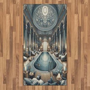 Ambesonne Classic Area Rug, Hedonistic Pampered Room in Muted Tones Neutral Colors Rich Ornament, Flat Woven Accent Rug for Living Room Bedroom Dining Room, 4′ X 5′ 7″, Coconut and Off White(Pale Taupe Blue Grey)