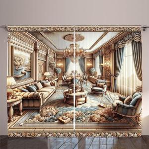 Ambesonne Classic Curtains, Extravagant Hall with Oceanic and Neutral Color Details Room View Print, Living Room Bedroom Window Drapes 2 Panel Set, 108″ X 90″, Coconut and Sea Blue(Ginger and Blue)