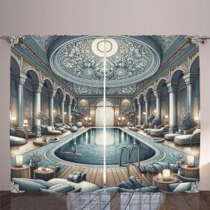 Ambesonne Classic Curtains, Extravagant Hall with Oceanic and Neutral Color Details Room View Print, Living Room Bedroom Window Drapes 2 Panel Set, 108″ X 90″, Coconut and Sea Blue(Pale Taupe Blue Grey)