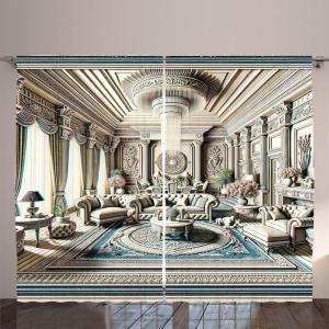 Ambesonne Classic Curtains, Extravagant Hall with Oceanic and Neutral Color Details Room View Print, Living Room Bedroom Window Drapes 2 Panel Set, 108″ X 90″, Coconut and Sea Blue(Coconut and Sea Blue)