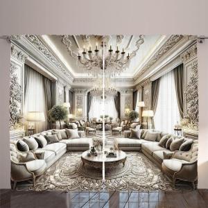 Ambesonne Classic Curtains, Extravagant Hall with Oceanic and Neutral Color Details Room View Print, Living Room Bedroom Window Drapes 2 Panel Set, 108″ X 90″, Coconut and Sea Blue(Coconut and Off White)