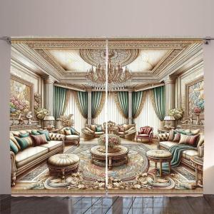 Ambesonne Classic Curtains, Extravagant Hall with Oceanic and Neutral Color Details Room View Print, Living Room Bedroom Window Drapes 2 Panel Set, 108″ X 90″, Coconut and Sea Blue(Ecru Seafoam and Cocoa)