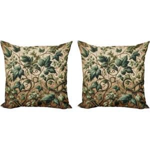 Ambesonne Classic Decorative Throw Pillow Case Pack of 2, Extravagant Hall with Oceanic and Neutral Color Details Room View Print, Couch Bedroom Living Room Cushion Cover, 18″, Coconut and Sea Blue(Pale Brown Hunter Green)