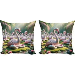 Ambesonne Classic Decorative Throw Pillow Case Pack of 2, Extravagant Hall with Oceanic and Neutral Color Details Room View Print, Couch Bedroom Living Room Cushion Cover, 18″, Coconut and Sea Blue(Soft Pink and Lime Green)