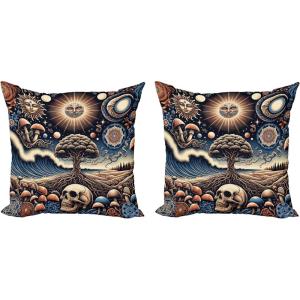 Ambesonne Classic Decorative Throw Pillow Case Pack of 2, Extravagant Hall with Oceanic and Neutral Color Details Room View Print, Couch Bedroom Living Room Cushion Cover, 18″, Coconut and Sea Blue(Blue Eggshell and Dark Salmon)