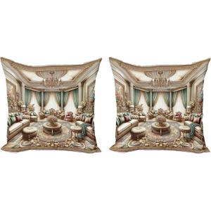 Ambesonne Classic Decorative Throw Pillow Case Pack of 2, Extravagant Hall with Oceanic and Neutral Color Details Room View Print, Couch Bedroom Living Room Cushion Cover, 18″, Coconut and Sea Blue(Ecru Seafoam and Cocoa)
