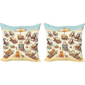 Ambesonne Classic Decorative Throw Pillow Case Pack of 2, Extravagant Hall with Oceanic and Neutral Color Details Room View Print, Couch Bedroom Living Room Cushion Cover, 18″, Coconut and Sea Blue(Beige Orange Pale Blue)