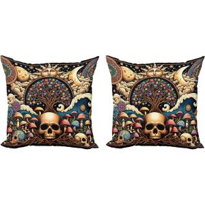 Ambesonne Classic Decorative Throw Pillow Case Pack of 2, Extravagant Hall with Oceanic and Neutral Color Details Room View Print, Couch Bedroom Living Room Cushion Cover, 18″, Coconut and Sea Blue(Pale Yellow and Multicolor)