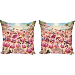 Ambesonne Classic Decorative Throw Pillow Case Pack of 2, Extravagant Hall with Oceanic and Neutral Color Details Room View Print, Couch Bedroom Living Room Cushion Cover, 18″, Coconut and Sea Blue(Pink Beige and Pale Sky Blue)