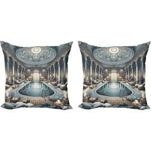 Ambesonne Classic Decorative Throw Pillow Case Pack of 2, Extravagant Hall with Oceanic and Neutral Color Details Room View Print, Couch Bedroom Living Room Cushion Cover, 18″, Coconut and Sea Blue(Pale Taupe Blue Grey)