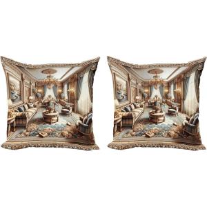 Ambesonne Classic Decorative Throw Pillow Case Pack of 2, Extravagant Hall with Oceanic and Neutral Color Details Room View Print, Couch Bedroom Living Room Cushion Cover, 18″, Coconut and Sea Blue(Ginger and Blue)