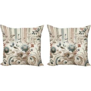 Ambesonne Classic Decorative Throw Pillow Case Pack of 2, Extravagant Hall with Oceanic and Neutral Color Details Room View Print, Couch Bedroom Living Room Cushion Cover, 18″, Coconut and Sea Blue(Eggshell Pale Slate Blue)