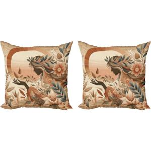 Ambesonne Classic Decorative Throw Pillow Case Pack of 2, Extravagant Hall with Oceanic and Neutral Color Details Room View Print, Couch Bedroom Living Room Cushion Cover, 18″, Coconut and Sea Blue(Slate Blue and Pale Rust)