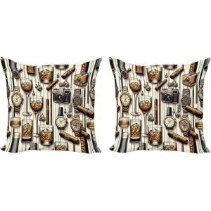 Ambesonne Classic Decorative Throw Pillow Case Pack of 2, Extravagant Hall with Oceanic and Neutral Color Details Room View Print, Couch Bedroom Living Room Cushion Cover, 18″, Coconut and Sea Blue(Amber Brown and Taupe)
