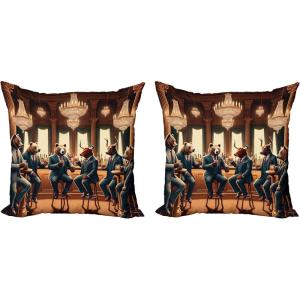 Ambesonne Classic Decorative Throw Pillow Case Pack of 2, Extravagant Hall with Oceanic and Neutral Color Details Room View Print, Couch Bedroom Living Room Cushion Cover, 18″, Coconut and Sea Blue(Redwood Petrol Blue)