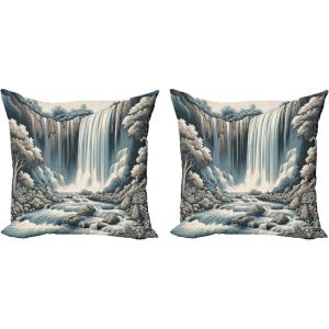 Ambesonne Classic Decorative Throw Pillow Case Pack of 2, Extravagant Hall with Oceanic and Neutral Color Details Room View Print, Couch Bedroom Living Room Cushion Cover, 18″, Coconut and Sea Blue(Blue Grey Pale Sepia)