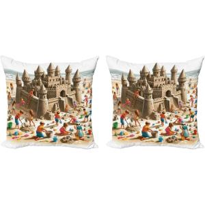 Ambesonne Classic Decorative Throw Pillow Case Pack of 2, Extravagant Hall with Oceanic and Neutral Color Details Room View Print, Couch Bedroom Living Room Cushion Cover, 18″, Coconut and Sea Blue(Camel Burnt Orange)