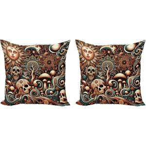 Ambesonne Classic Decorative Throw Pillow Case Pack of 2, Extravagant Hall with Oceanic and Neutral Color Details Room View Print, Couch Bedroom Living Room Cushion Cover, 18″, Coconut and Sea Blue(Cream Paprika Cadet Blue)