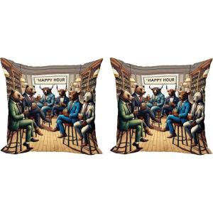 Ambesonne Classic Decorative Throw Pillow Case Pack of 2, Extravagant Hall with Oceanic and Neutral Color Details Room View Print, Couch Bedroom Living Room Cushion Cover, 18″, Coconut and Sea Blue(Sand Brown Multicolor)