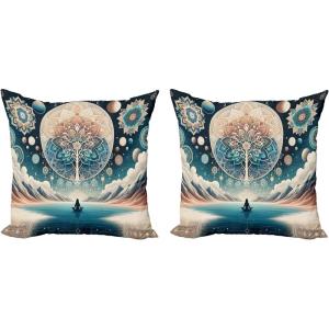 Ambesonne Classic Decorative Throw Pillow Case Pack of 2, Extravagant Hall with Oceanic and Neutral Color Details Room View Print, Couch Bedroom Living Room Cushion Cover, 18″, Coconut and Sea Blue(Dark Turquoise and Peach)