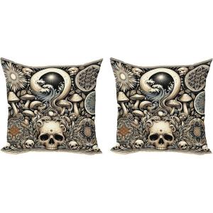 Ambesonne Classic Decorative Throw Pillow Case Pack of 2, Extravagant Hall with Oceanic and Neutral Color Details Room View Print, Couch Bedroom Living Room Cushion Cover, 18″, Coconut and Sea Blue(Eggshell and Charcoal Grey)