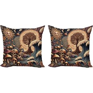 Ambesonne Classic Decorative Throw Pillow Case Pack of 2, Extravagant Hall with Oceanic and Neutral Color Details Room View Print, Couch Bedroom Living Room Cushion Cover, 18″, Coconut and Sea Blue(Dark Slate Blue Cinnamon)