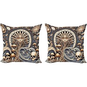 Ambesonne Classic Decorative Throw Pillow Case Pack of 2, Extravagant Hall with Oceanic and Neutral Color Details Room View Print, Couch Bedroom Living Room Cushion Cover, 18″, Coconut and Sea Blue(Blue Violet Pale Brown)