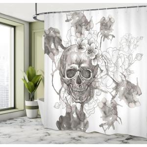 Ambesonne Classic Shower Curtain, Hedonistic Pampered Room in Muted Tones Neutral Colors Rich Ornament, Cloth Fabric Bathroom Decor Set with Hooks, 69″ W x 84″ L, Coconut and Off White(Dimgrey and White)