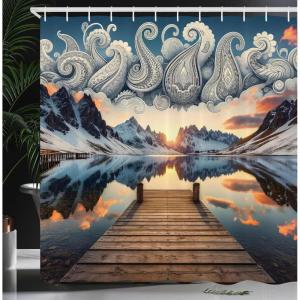 Ambesonne Classic Shower Curtain, Hedonistic Pampered Room in Muted Tones Neutral Colors Rich Ornament, Cloth Fabric Bathroom Decor Set with Hooks, 69″ W x 84″ L, Coconut and Off White(Slate Blue and Peach)
