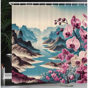 Ambesonne Classic Shower Curtain, Hedonistic Pampered Room in Muted Tones Neutral Colors Rich Ornament, Cloth Fabric Bathroom Decor Set with Hooks, 69″ W x 84″ L, Coconut and Off White(Pale Purple and Sea Blue)