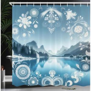 Ambesonne Classic Shower Curtain, Hedonistic Pampered Room in Muted Tones Neutral Colors Rich Ornament, Cloth Fabric Bathroom Decor Set with Hooks, 69″ W x 84″ L, Coconut and Off White(Slate Blue Sky Blue)