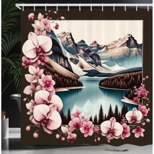 Ambesonne Classic Shower Curtain, Hedonistic Pampered Room in Muted Tones Neutral Colors Rich Ornament, Cloth Fabric Bathroom Decor Set with Hooks, 69″ W x 84″ L, Coconut and Off White(Pink Brown and Cadet Blue)