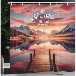 Ambesonne Classic Shower Curtain, Hedonistic Pampered Room in Muted Tones Neutral Colors Rich Ornament, Cloth Fabric Bathroom Decor Set with Hooks, 69″ W x 84″ L, Coconut and Off White(Salmon Purple Grey)