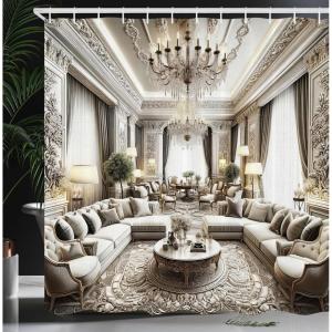 Ambesonne Classic Shower Curtain, Hedonistic Pampered Room in Muted Tones Neutral Colors Rich Ornament, Cloth Fabric Bathroom Decor Set with Hooks, 69″ W x 84″ L, Coconut and Off White(Coconut and Off White)