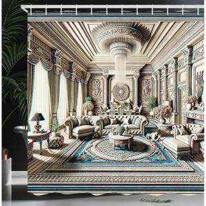 Ambesonne Classic Shower Curtain, Hedonistic Pampered Room in Muted Tones Neutral Colors Rich Ornament, Cloth Fabric Bathroom Decor Set with Hooks, 69″ W x 84″ L, Coconut and Off White(Coconut and Sea Blue)