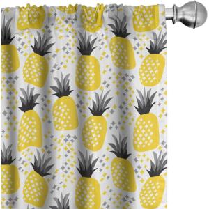 Ambesonne Eucalyptus Curtains, Modern Themed Branches on Marble Print Abstarct and Neutral Swirls, Window Treatments 2 Panel Set for Living Room Bedroom, Pair of – 28″ x 63″, Grey Teal and Sage Green(Yellow Black)