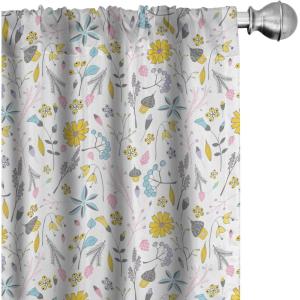 Ambesonne Eucalyptus Curtains, Modern Themed Branches on Marble Print Abstarct and Neutral Swirls, Window Treatments 2 Panel Set for Living Room Bedroom, Pair of – 28″ x 63″, Grey Teal and Sage Green(Mustard Pink Blue)