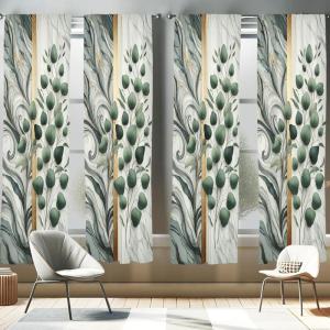 Ambesonne Eucalyptus Curtains, Modern Themed Branches on Marble Print Abstarct and Neutral Swirls, Window Treatments 2 Panel Set for Living Room Bedroom, Pair of – 28″ x 63″, Grey Teal and Sage Green(Grey Teal and Sage Green)